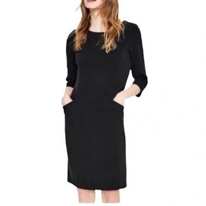 Boden Textured Ottoman Shift Day Black Tunic Pocket Dress Size 14L (US) 18L (UK)
